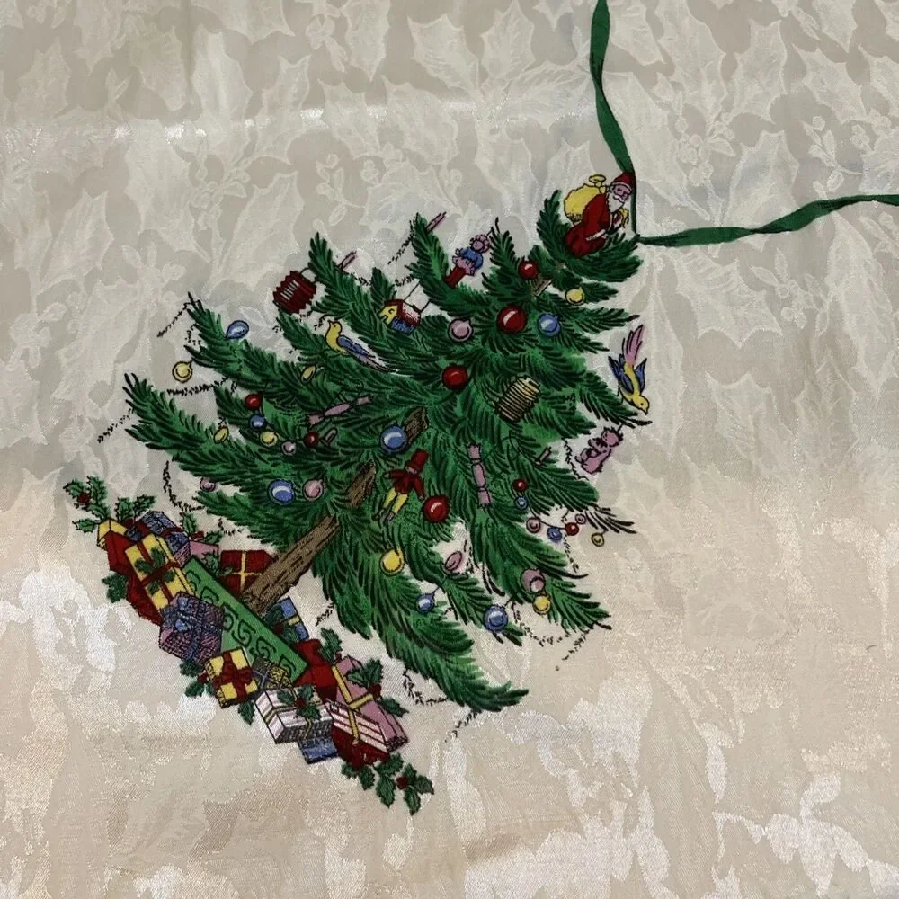 Vintage Spode Christmas Tablecloth Cloth 96”x 60” Rectangle Christmas Tree Santa
